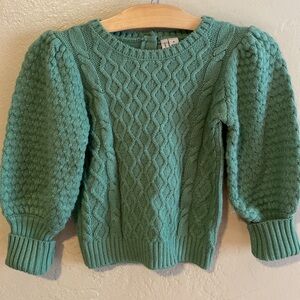 Janie And Jack Kid's Green Puffed Sleeve Knit Sweater Size 6